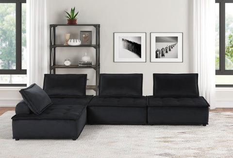 Anna 120" Black Velvet 4 Pc Sectional Sofa