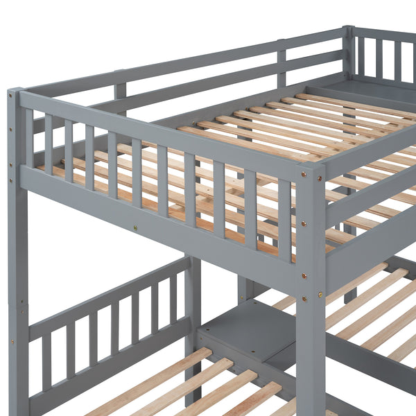 Full Over Twin & Twin Bunk Bed, Wood Triple Bunk Bed with Drawers and Guardrails, Gray (OLD SKU: LP000143AAE)