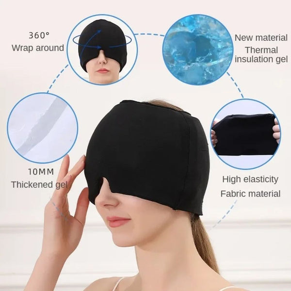 Migraine Relief Hat Gel Hot Cold Therapy Ice cap 360° Pain Mask Gel Release Pressure Head Massager Relax Pain Pack Eye Masks with Free Gift