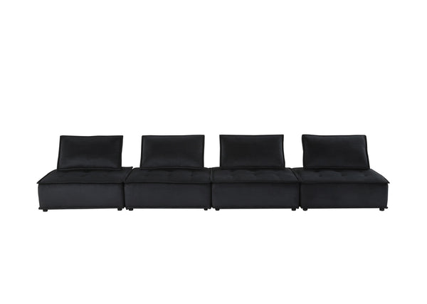 Anna 120" Black Velvet 4 Pc Sectional Sofa