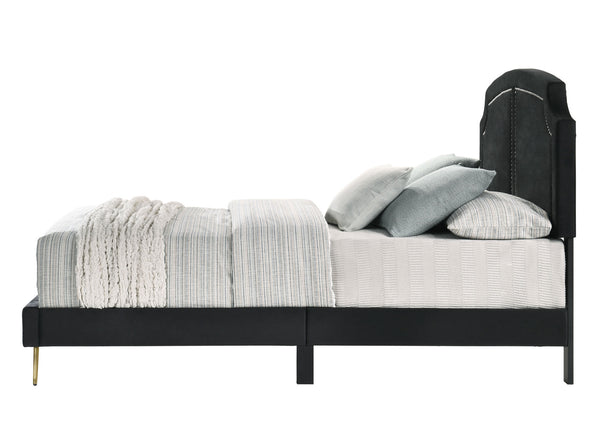 Black Eastern King Platform Bed with Metal Leg