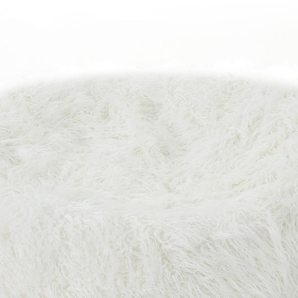 Mahin 5 Foot Rounded Faux Fur Bean Bag, White