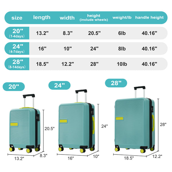 Hardshell Luggage Sets 3 pcs Contrast Color Suitcase with Spinner Wheels and TSA Lock 20" 24" 28" Available