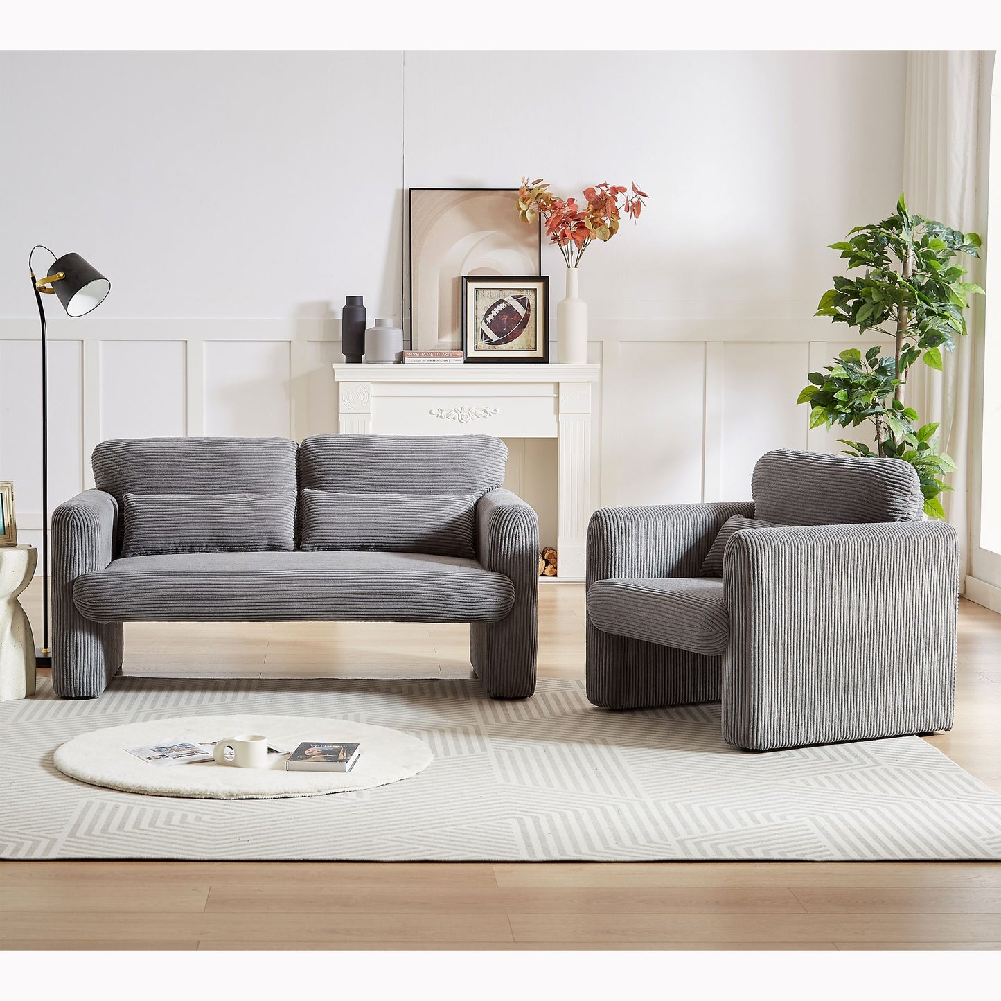 60"Corduroy Fabric Sofa with 33" Single Sofa, Modern Sofa with Support Pillow , for Apartment, Office, Living Room & Bedroom