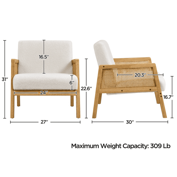 Fabric Upholstered Accent Chair with Rattan Sides