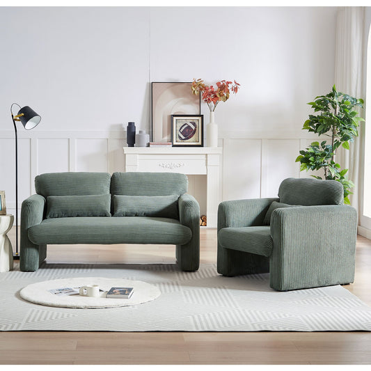 60"Corduroy Fabric Sofa with 33" Single Sofa, Modern Sofa with Support Pillow , for Apartment, Office, Living Room & Bedroom