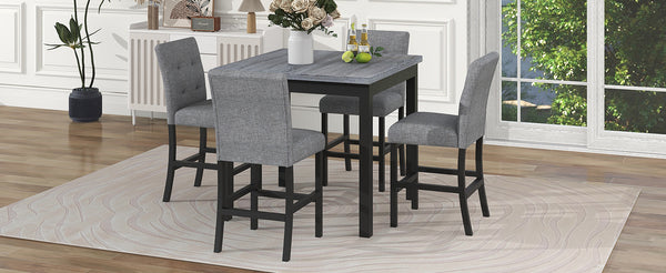 5-Piece Counter Height Dining Set Wood Square Dining Room Table and Chairs Stools w/Footrest & 4 Upholstered high-back Chairs