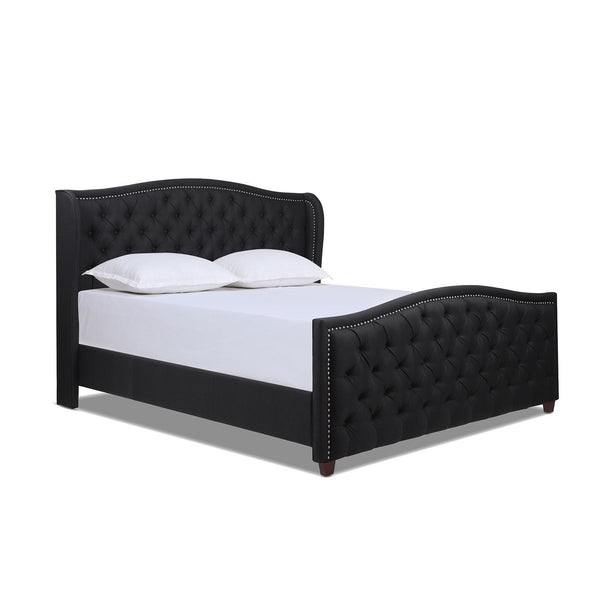 Marcella Upholstered Shelter Headboard Bed Set, King, Jet Black Woven