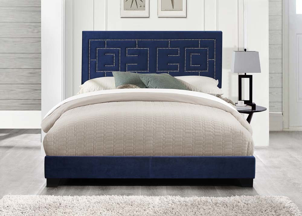 ACME Ishiko III Eastern King Bed in Dark Blue Velvet 21637EK