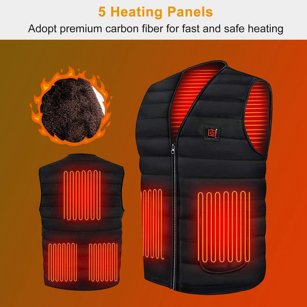 Heat Jacket Vest 3 Heating Gear Adjustable USB Heated Vest Warm Heat Coat Vest w/ 5 Heating Pads For Men Women Winter Outdoor Activity