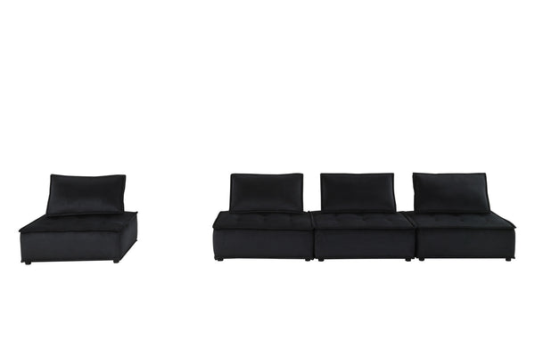 Anna 120" Black Velvet 4 Pc Sectional Sofa