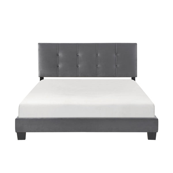 1pc Queen Platform Bed Dark Gray Velvet Upholstered Adjustable Height Headboard Button Tufted Solid Wood Bedroom Furniture