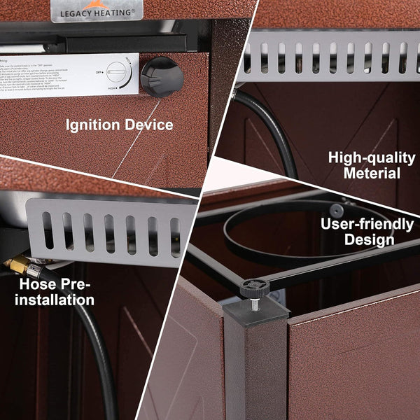 LEGACY HEATING Propane Fire Pit Table, 50,000 BTU Square Fire Table, Fire Pit Propane for Outside Patio, Add Warmth and Ambience to Gatherings and Parties On Patio Deck Garden Backyard