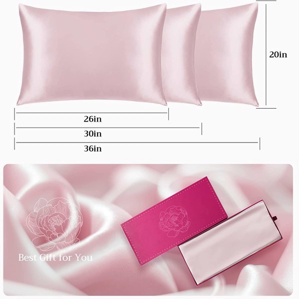 Silk Pillowcase for Hair and Skin 1 Pack, 100% Mulberry Silk & Natural Wood Pulp Fiber Double-Sided Design, Silk Pillow Covers with Hidden Zipper (queen size:20" x 30", light pink)