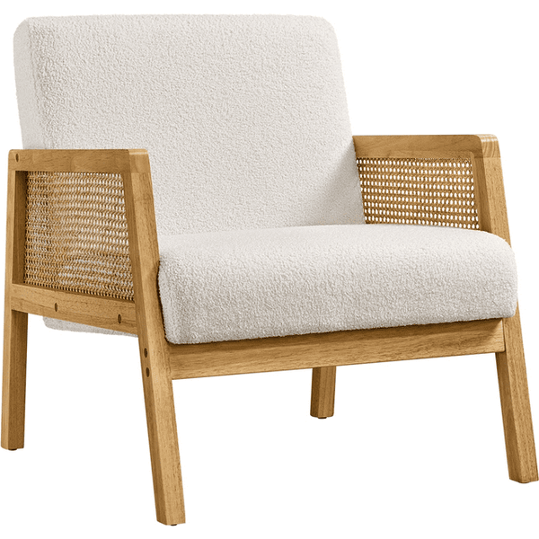 Fabric Upholstered Accent Chair with Rattan Sides