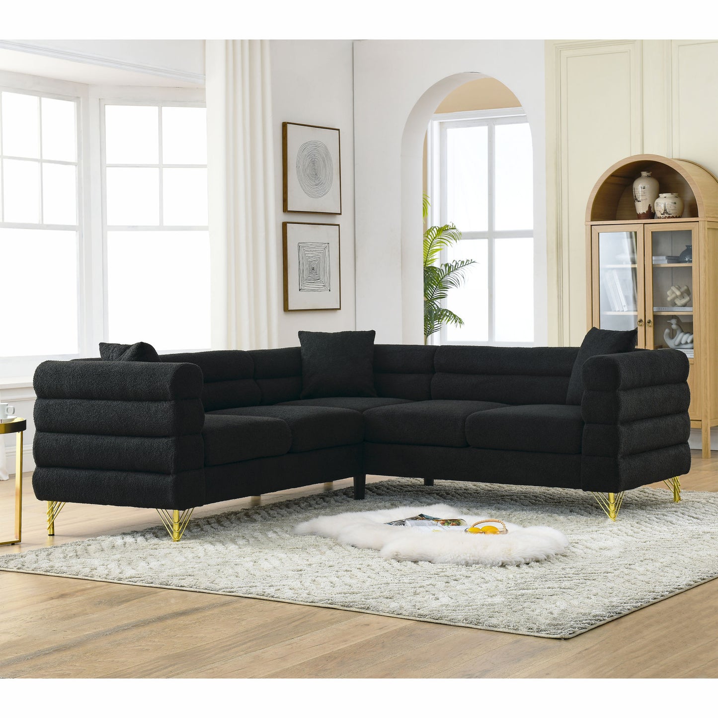 81.5-Inch Oversized Corner Sofa Covers, L-Shaped Sectional Couch, 5-Seater Corner Sofas with 3 Cushions for Living Room, Bedroom, Apartment, Office