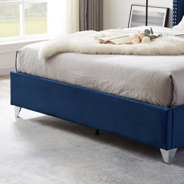 B100S King bed; Button designed Headboard; strong wooden slats + metal legs with Electroplate