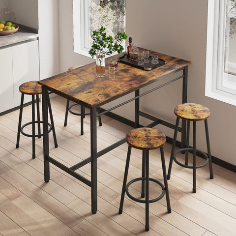 5-Piece Kitchen Counter Height Table Set; Bar Table with 4 Stools (Rustic Brown)