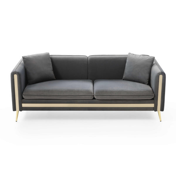 77.2' Modern Upholstered Velvet Sofa 3 Seater Couch with Removable Cushions Side Pocket Mid-Century Tufted Living Room Set Gold Metal Legs,2 Pillows Included