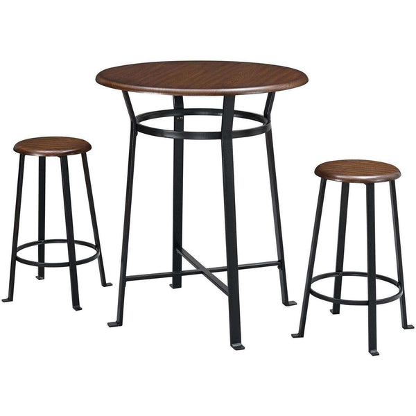 Round 3-Piece Metal Pub Set with Wooden Top, Dark Mahogany