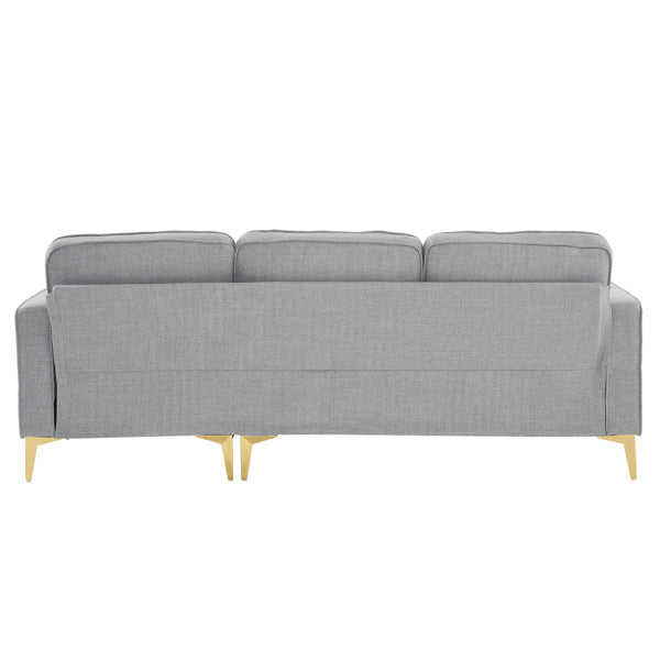 218*141*87cm Burlap Diamond Electroplated Gold Trident Legs Three Seats With Footstool Indoor Modular Sofa Light Gray