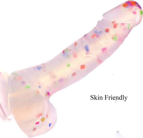 Realistic Dildo with Powerful Suction Cup;  Confetti Silicone Crystal Clear G-Spot Vaginal Lifelike Dildo;  Waterproof & Skin-Friendly Material Adult Sex Toys for Masturbation Play