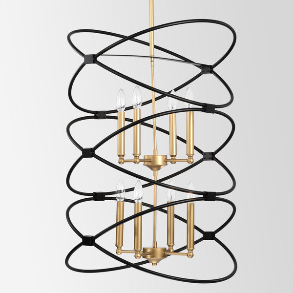 Transitional Gold/Matte Black Metal Chandelier Fixture; 8 lights ; 2-Tier-Candle Ceiling Light for Living Room; Bedroom; Dining Room; Dimmable; E12; W23.6*H55