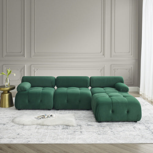 Modular Sectional Sofa, Button Tufted Designed and DIY Combination,L Shaped Couch with Reversible Ottoman, Navy Velvet