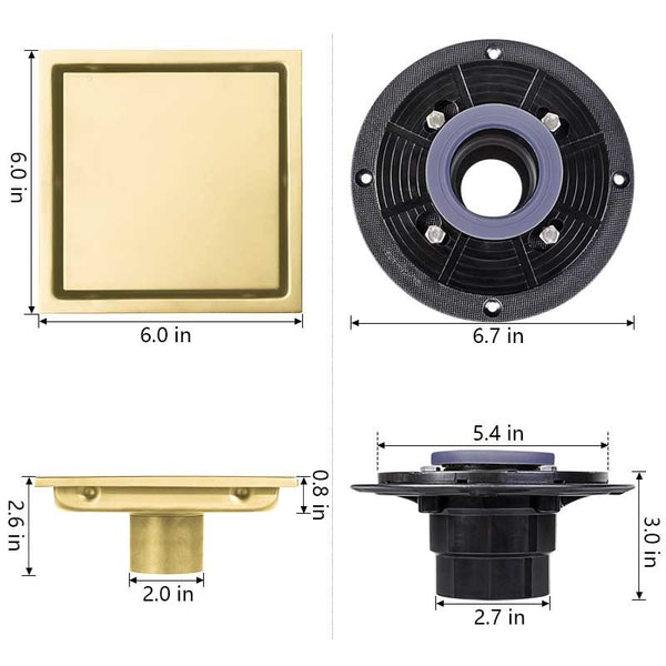 6 Inch Square Shower Floor Drain