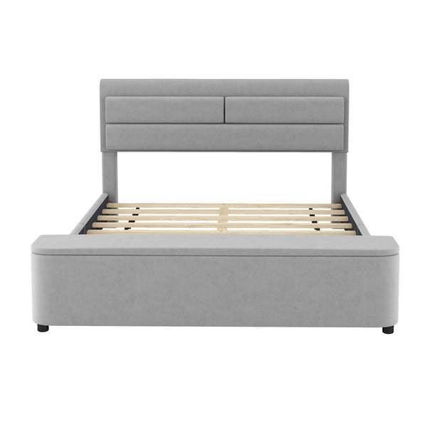 Queen Size Upholstery Platform Bed with Storage Headboard and Footboard,Support Legs,Grey