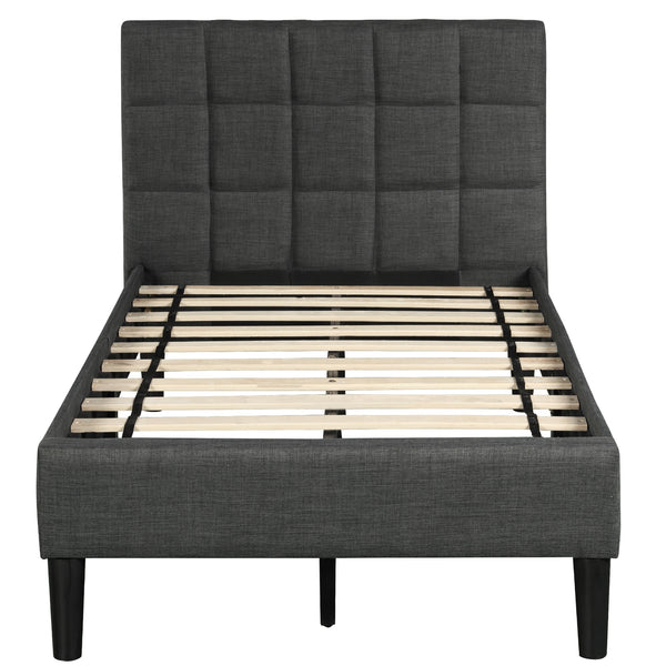 Upholstered Diamond Stitched Platform Bed (Twin, Gray) RT