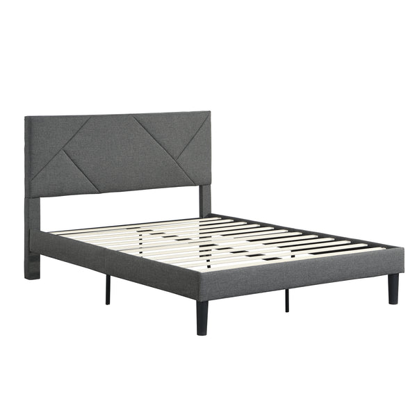 Queen Size Upholstered Platform Bed Frame with Headboard;  Strong Wood Slat Support;  Mattress Foundation;  No Box Spring Needed;  Easy Assembly;  Gray