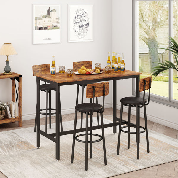 Bar Table Set with 4 Bar stools PU Soft seat with backrest (Rustic Brown; 47.24''w x 23.62''d x 35.43''h)