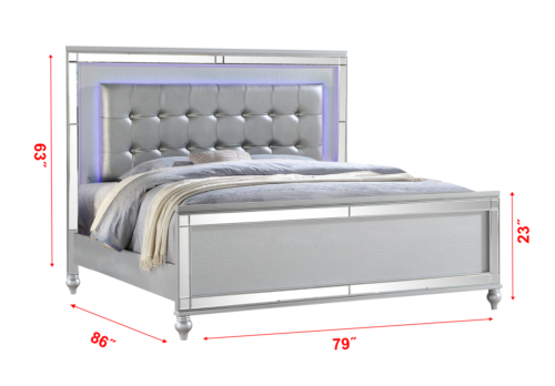 Sterling King 4 PC LED Bedroom set made with Wood in Silver