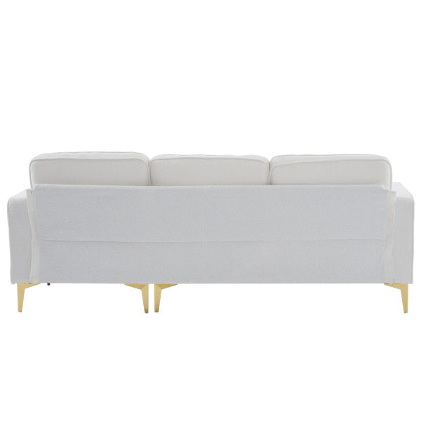 218*141*87cm Boucle Yarn, Diamond-Shaped Gold-Plated Three-Pronged Legs, Three-Seater With Footstool, Indoor Modular Sofa, Beige