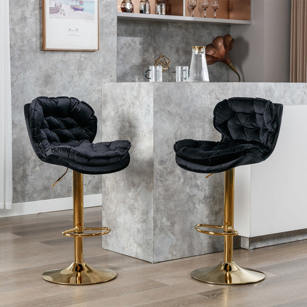 A&A Furniture; Swivel Bar Stools Set of 2; Velvet Counter Height Adjustable Barstools; Dining Bar Chairs Upholstered Modern Bar Stool for Kitchen Island; Cafe; Bar Counter; Dining Room(Black)