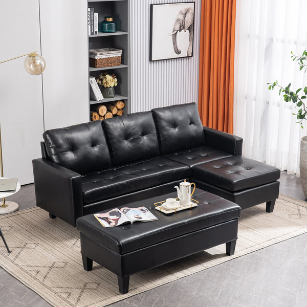 L-shaped Disassembly and Assembly of the Backrest Pull Point, Variable Combination, Three-Seat Indoor Sofa, Solid Wood Soft Bag PU 194*67*83cm Simple Nordic Style RT