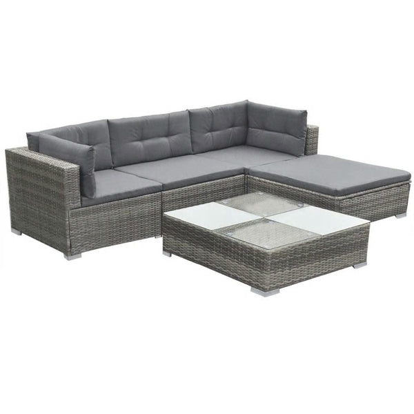 5 Piece Garden Lounge Set with Cushions Poly Rattan Gray