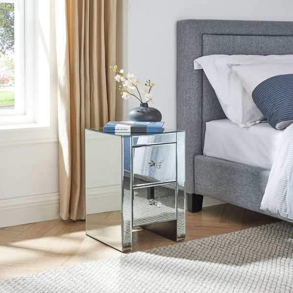 Mirrored Nightstand End Tables with 2/3/4-Drawer, Silver Modern Beside Table, Mirror Accent Side Table for Bedroom, Living Room