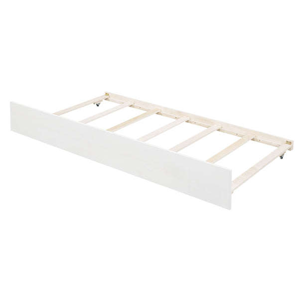 Wood Canopy Bed with Trundle Bed ; Full Size Canopy Platform bed With Support Slats .No Box Spring Needed; Brushed White