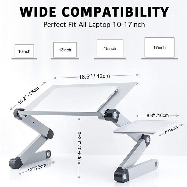 Adjustable Laptop Desk, RAINBEAN Laptop Stand for Bed Portable Lap Desk Foldable Table Workstation Notebook Riser with Mouse Pad, Ergonomic Computer Tray Reading Holder Bed Tray Standing Desk