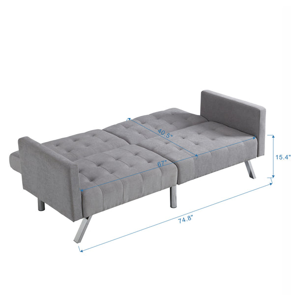 Sofa Bed Convertible Folding Light Grey Lounge Couch Loveseat Sleeper Sofa Armrests Living Room Bedroom Apartment Reading Room