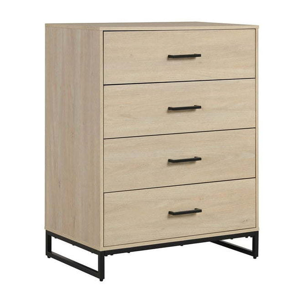 Industrial 4 Drawer Dresser, Bedroom, Beige Oak