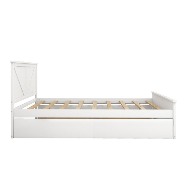 Queen Size Wooden Platform Bed with Four Storage Drawers and Support Legs