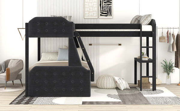 L-Shaped Twin over Full Bunk Bed and Twin Sie Loft Bed with Desk