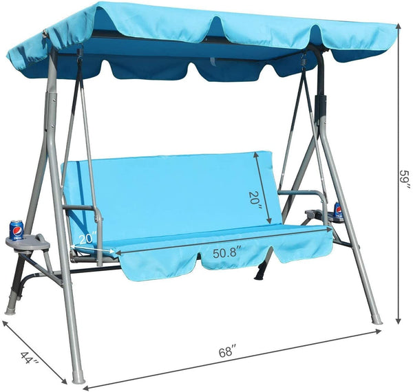 Durable Outdoor 2-Seat Swing with Teapoy Weather Resistant Canopy Powder Coated Steel Frame Swinging Hammock with Removable Cushion for Patio