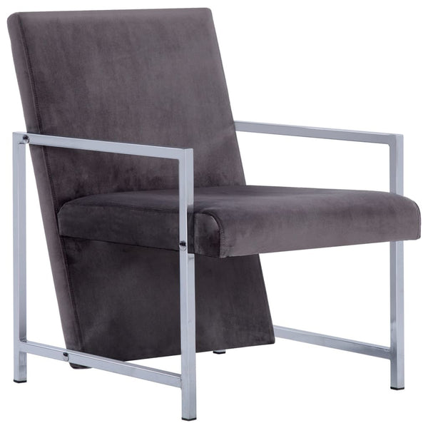 Armchair with Chrome Feet Dark Gray Velvet