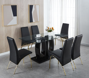 Contemporary Tempered Glass Top Double Pedestal Dining Table;  size 63" x 35.4" x 29.5" (Black or White)