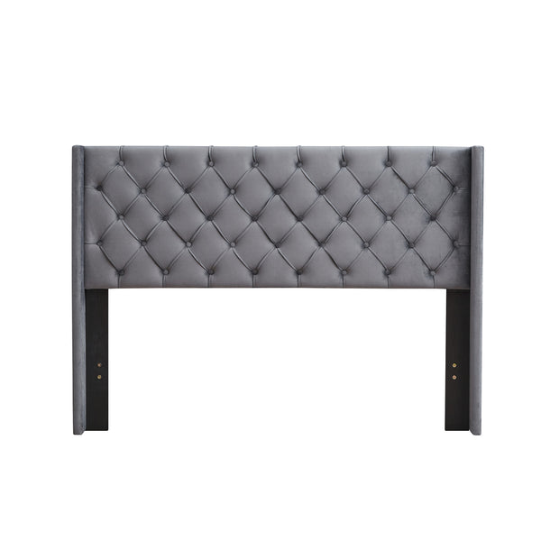 Upholstered Bed with Wings Design - Strong Wood Slat Support - Easy Assembly - Dark Gray Velvet, Queen, platform bed