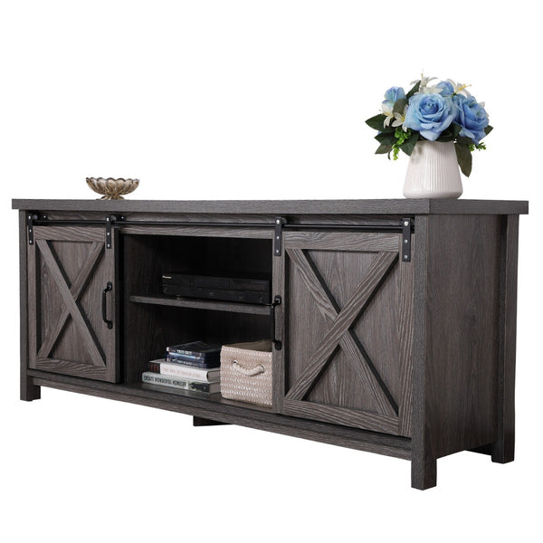 Modern Farmhouse Barn Wood Stand tv cabinet with Cabinet Doors TV's up ,Storage Cabinet Doors and Shelves, Entertainment Cente XH